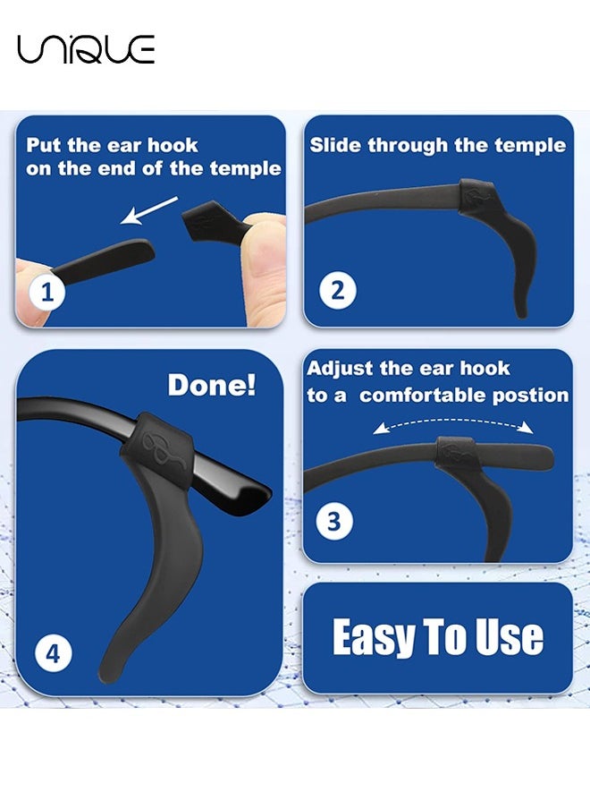 Unique - 5 Pairs Eyeglass Ear Grip - Anti-slip Eyeglasses Ear Cushion Retainer - Eyeglasses Temple Tip Sleeve Retainer (Black) - Image 1