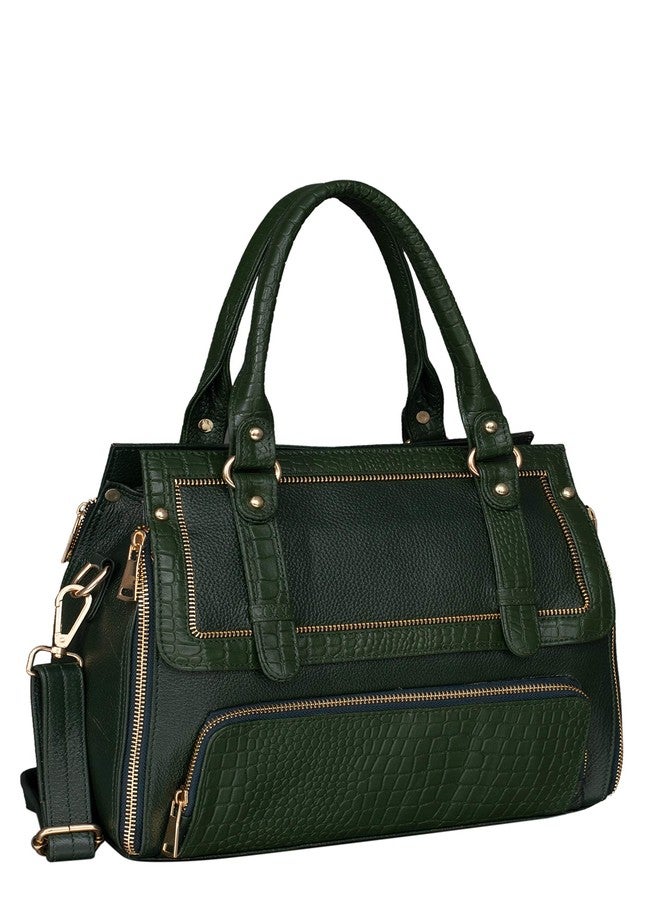 باند ليزر حقائب يد نسائية من الجلد الطبيعي من ماركة BRAND LEATHER، حقيبة كتف، حقيبة يد نسائية أنيقة، حقيبة كروسبودي بسحاب معدني ذهبي (أخضر) - Image 1