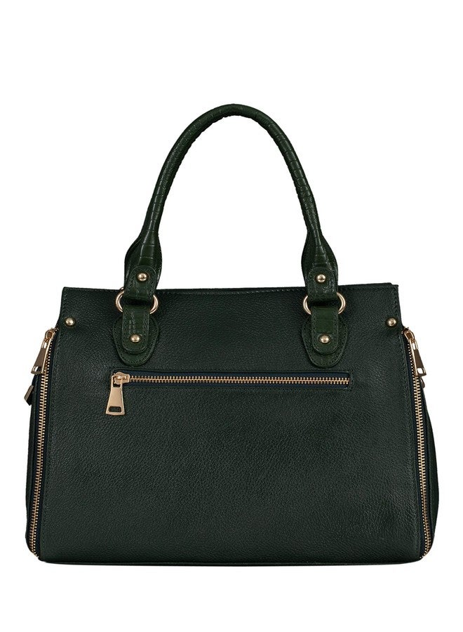 باند ليزر حقائب يد نسائية من الجلد الطبيعي من ماركة BRAND LEATHER، حقيبة كتف، حقيبة يد نسائية أنيقة، حقيبة كروسبودي بسحاب معدني ذهبي (أخضر) - Image 2