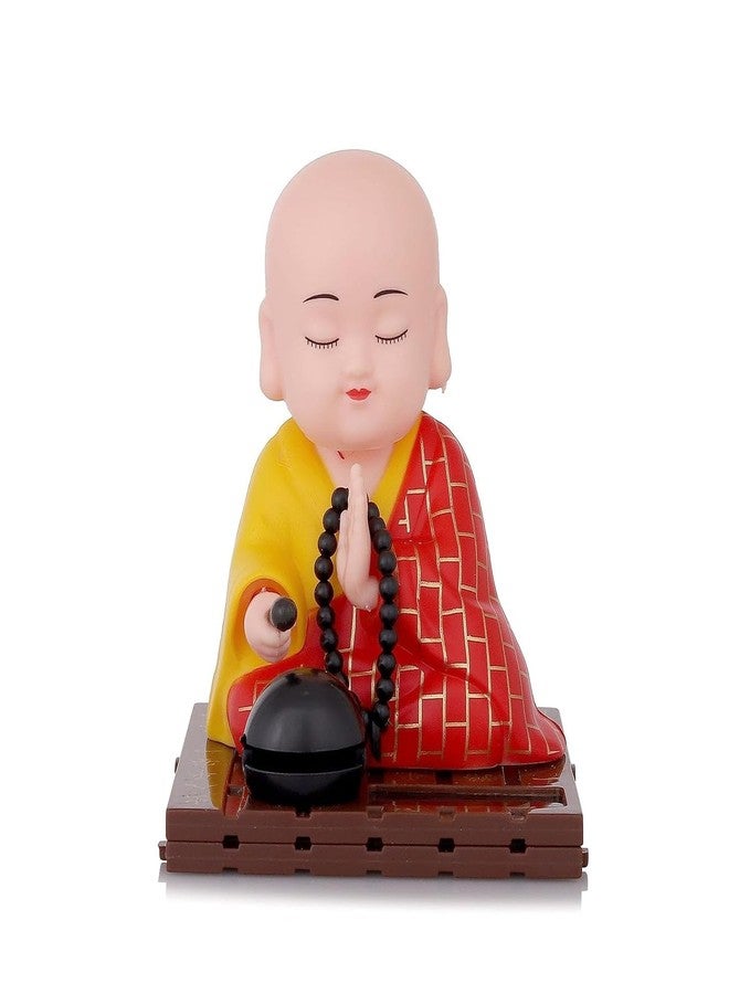 Oblivion Medium Solar Powered Sitting Buddha Statue - Shaking Head Buddha Monk Statue for Car Dashboard, Home & Office Health Wealth & Prosperity, Peaceful Meditation Ornament (1Pc-Red) - Image 1