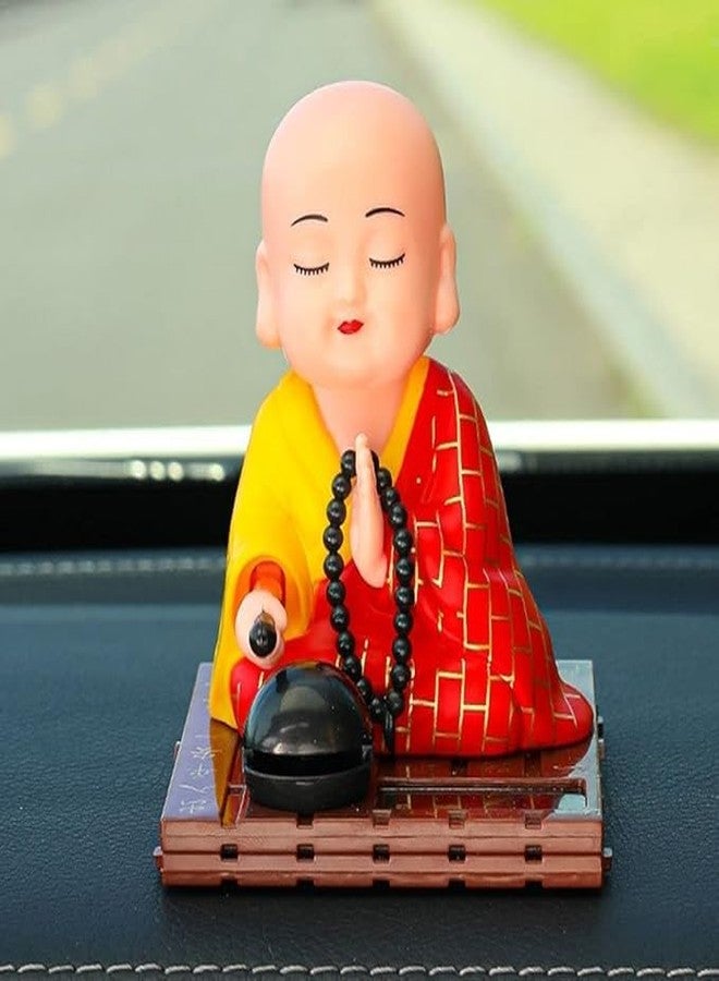 Oblivion Medium Solar Powered Sitting Buddha Statue - Shaking Head Buddha Monk Statue for Car Dashboard, Home & Office Health Wealth & Prosperity, Peaceful Meditation Ornament (1Pc-Red) - Image 2
