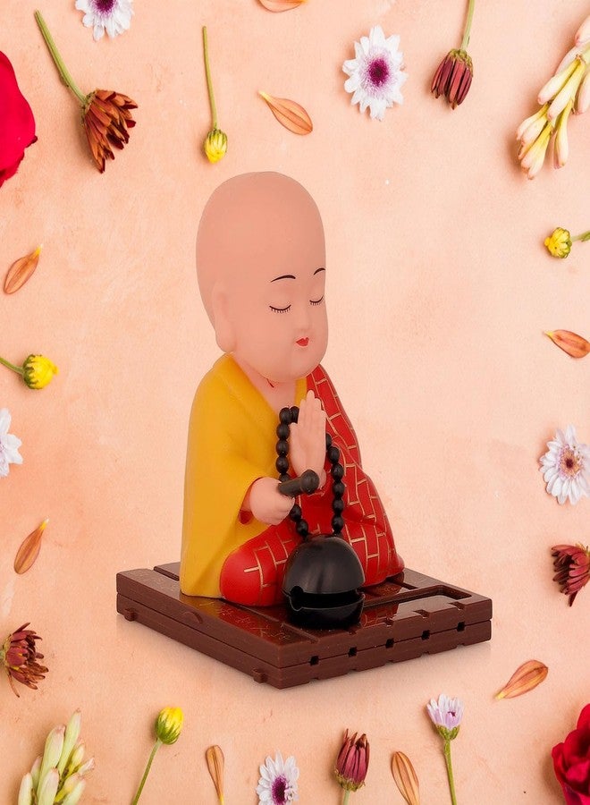 Oblivion Medium Solar Powered Sitting Buddha Statue - Shaking Head Buddha Monk Statue for Car Dashboard, Home & Office Health Wealth & Prosperity, Peaceful Meditation Ornament (1Pc-Red) - Image 4