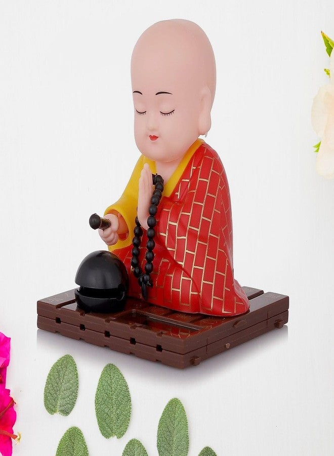 Oblivion Medium Solar Powered Sitting Buddha Statue - Shaking Head Buddha Monk Statue for Car Dashboard, Home & Office Health Wealth & Prosperity, Peaceful Meditation Ornament (1Pc-Red) - Image 5