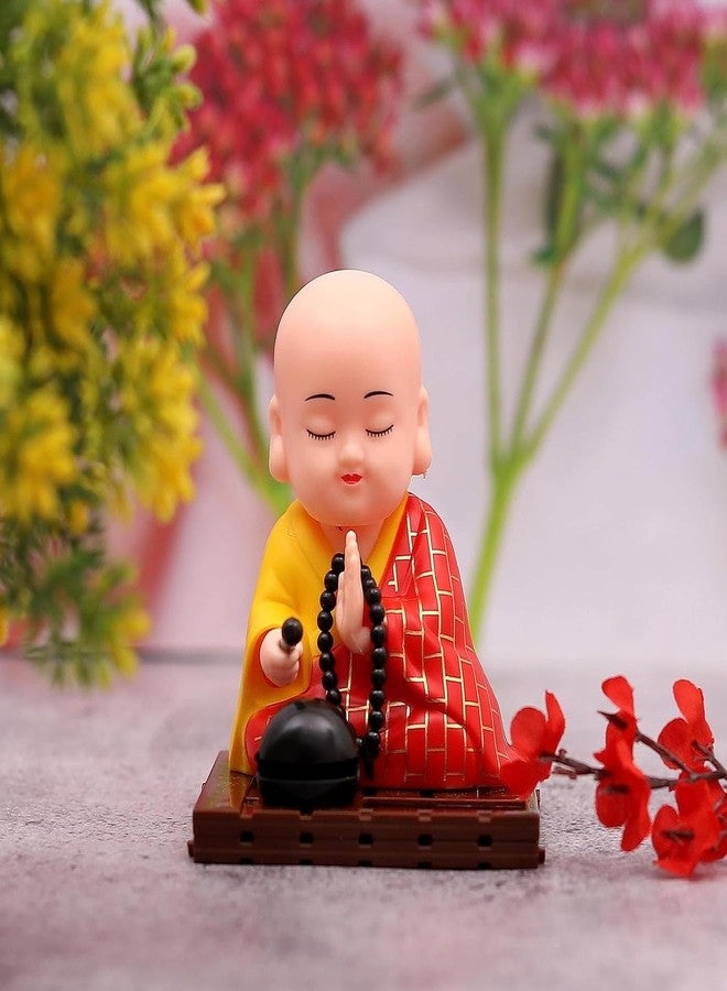 Oblivion Medium Solar Powered Sitting Buddha Statue - Shaking Head Buddha Monk Statue for Car Dashboard, Home & Office Health Wealth & Prosperity, Peaceful Meditation Ornament (1Pc-Red) - Image 3