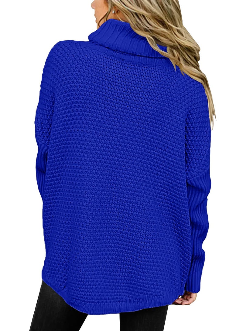 DOROSE Women's Oversized Turtleneck Long Sleeve Casual Pullover Knit Tunic Sweater Royal Blue Large - Image 3