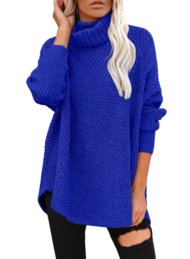 DOROSE Women's Oversized Turtleneck Long Sleeve Casual Pullover Knit Tunic Sweater Royal Blue Large - Image 1