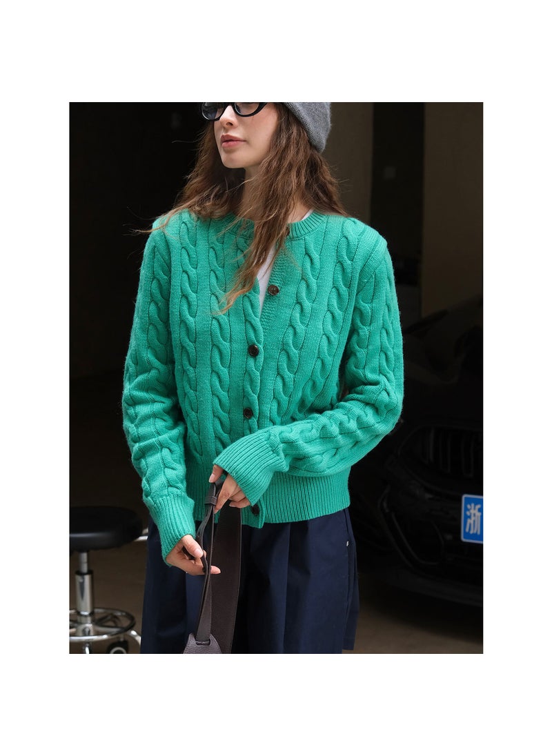Generic - Autumn Winter Retro Twisted Wool Cardigan Soft Warm Womens Top White gray - Image 1