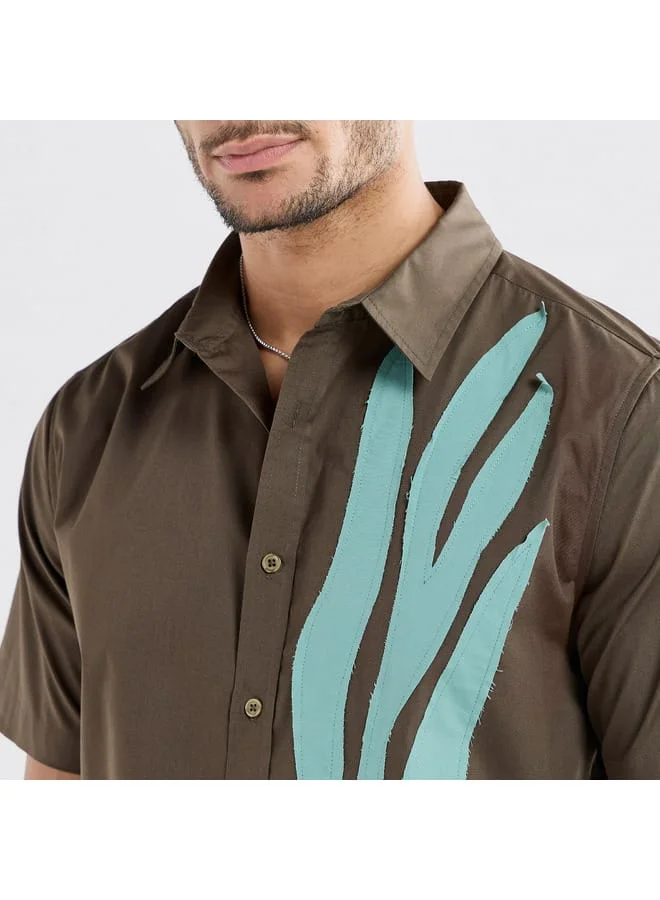 Splash FAV Leaf Applique Detail Shirt with Short Sleeves