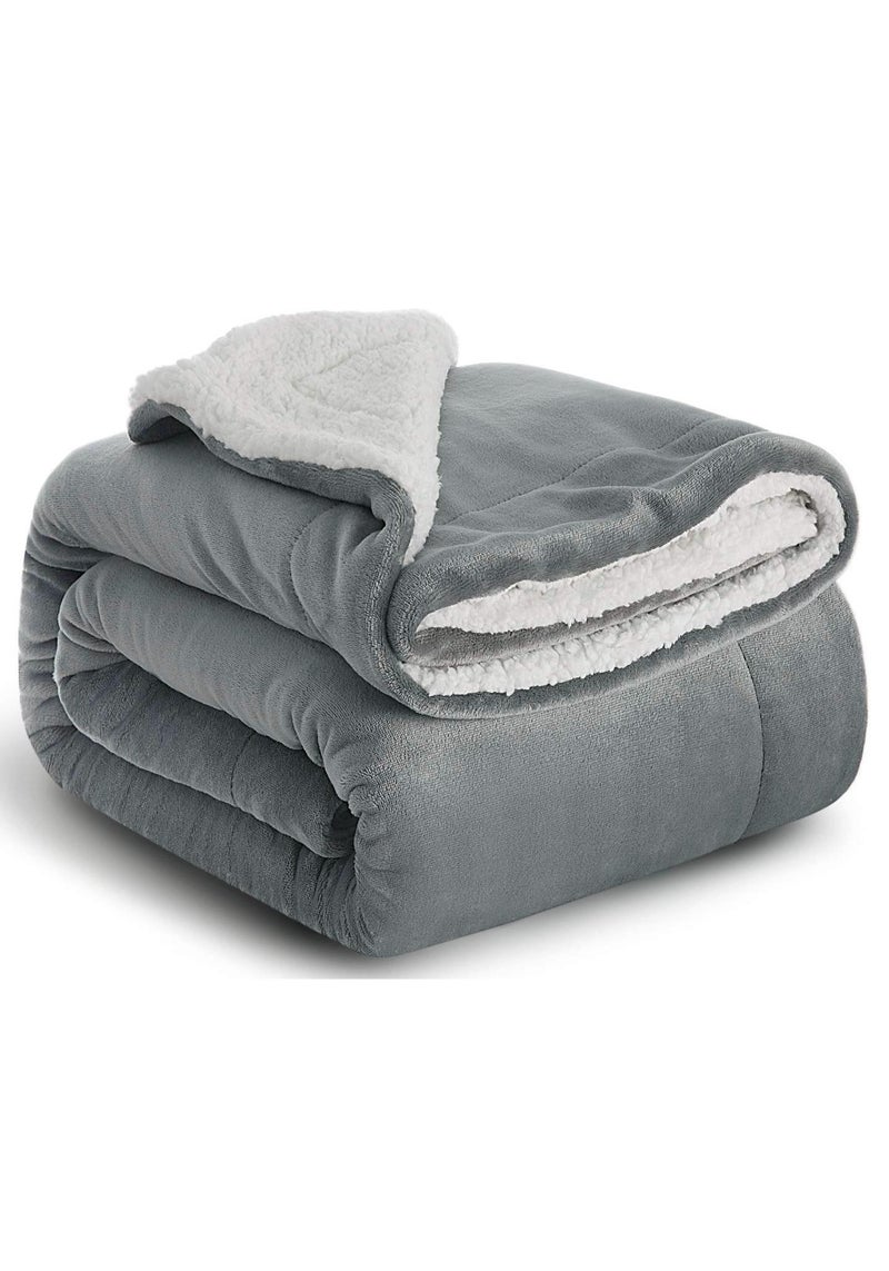 Fabienne Sherpa Blanket Single Size Twin Plush Throw Bed Blanket Flannel Fleece Reversible Lamb Blanket Warm and Plush Travel Blanket Grey 160x220 cm - Image 1