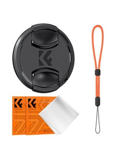 52mm Lens Cap Cover, 4-in-1 Center Pinch Lens Cover + Anti-Loss Keeper Leash + Microfiber Cleaning Cloth Kits Compatible with Nikon, Canon, Sony, Fujifilm Camera Lenses
