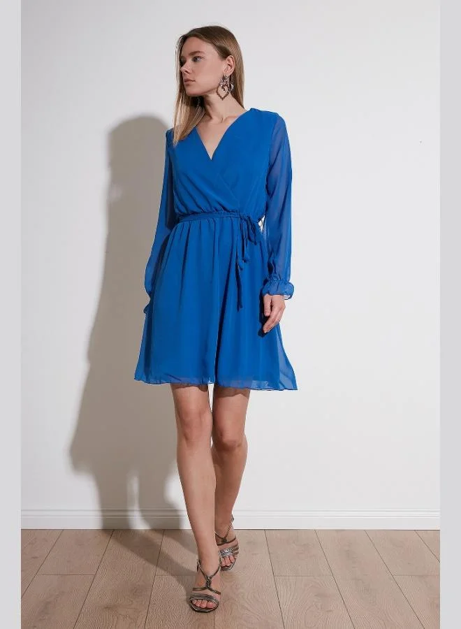 Lela Lela Double-Breasted Chiffon Mini Dress with Tie Detail Women's DRESS 6051467