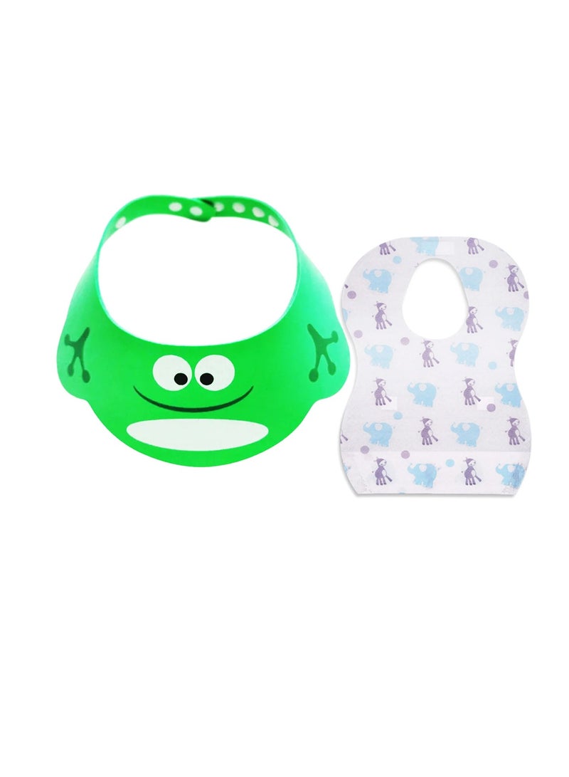 Star Babies - Combo Pack of 2- Kids Shower Cap with Disposable Bibs (20 Pcs) - Green - Image 1