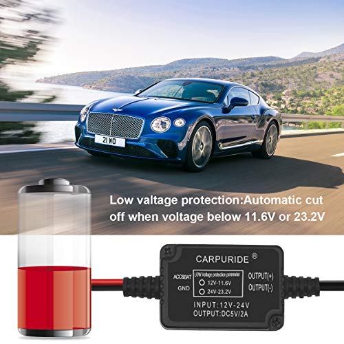 Carpuride Dash Cam Hardwire Kit, Mini USB Port, DC 12V - 24V to 5V/2A Max Car Dash Camera Charger Cable kit with Fuse, Low Voltage Protection for Dash Cam (Mini USB and Fuse Kit) - Image 2
