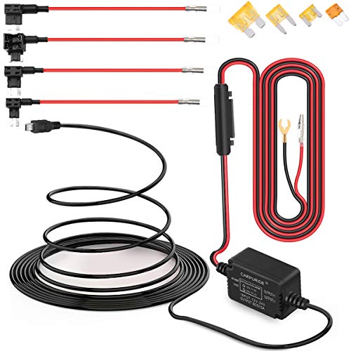 Carpuride Dash Cam Hardwire Kit, Mini USB Port, DC 12V - 24V to 5V/2A Max Car Dash Camera Charger Cable kit with Fuse, Low Voltage Protection for Dash Cam (Mini USB and Fuse Kit) - Image 1