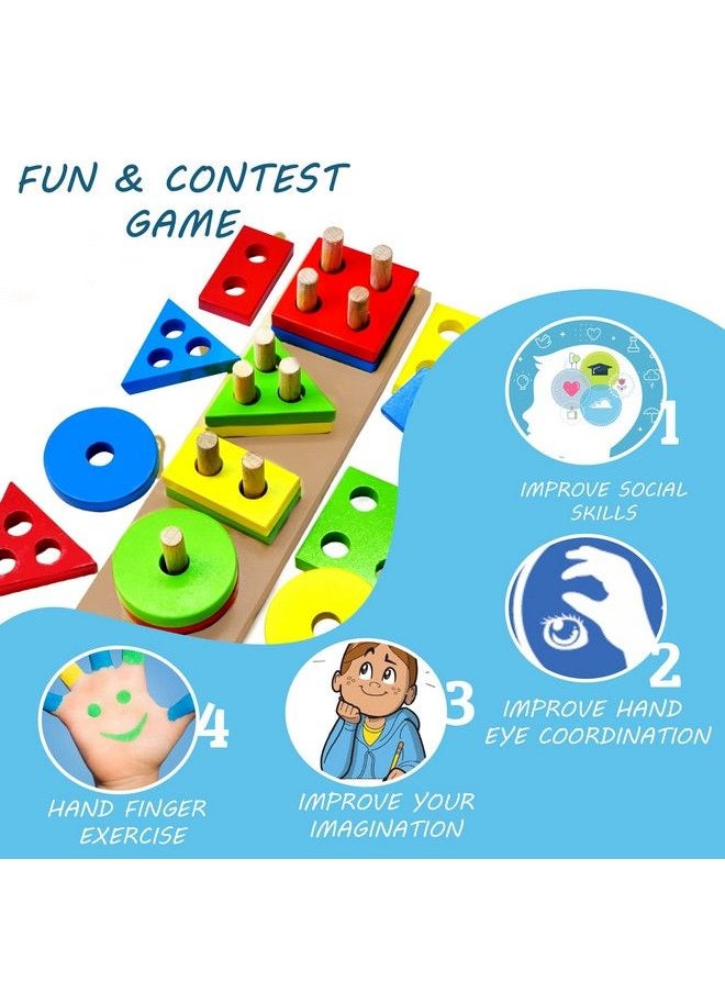 FunBlast - Shape Sorting Toys Stacking Plugging Shape Matching Toy Column Matching Geometry Shapes Blocks For Kids;Boys - Image 1