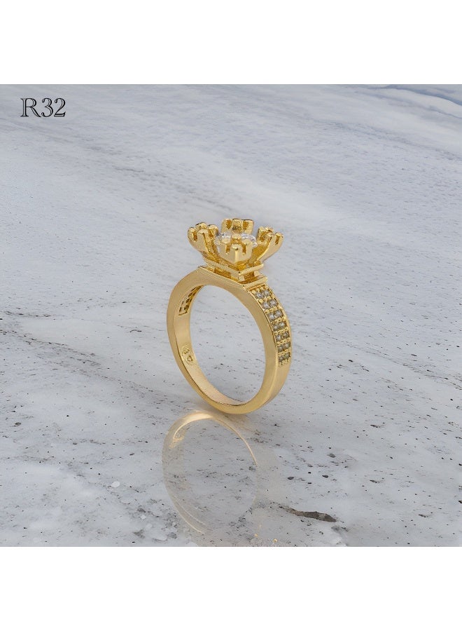 3Diamonds Royal Crown Design Gold-Plated Ring with Central Crystal – Elegant Jewelry for Women  - Image 3