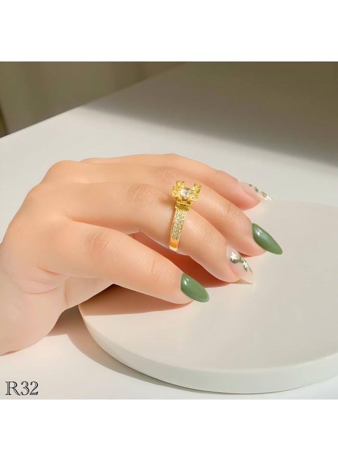 3Diamonds Royal Crown Design Gold-Plated Ring with Central Crystal – Elegant Jewelry for Women  - Image 1
