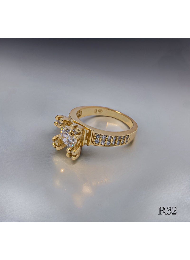 3Diamonds Royal Crown Design Gold-Plated Ring with Central Crystal – Elegant Jewelry for Women  - Image 2