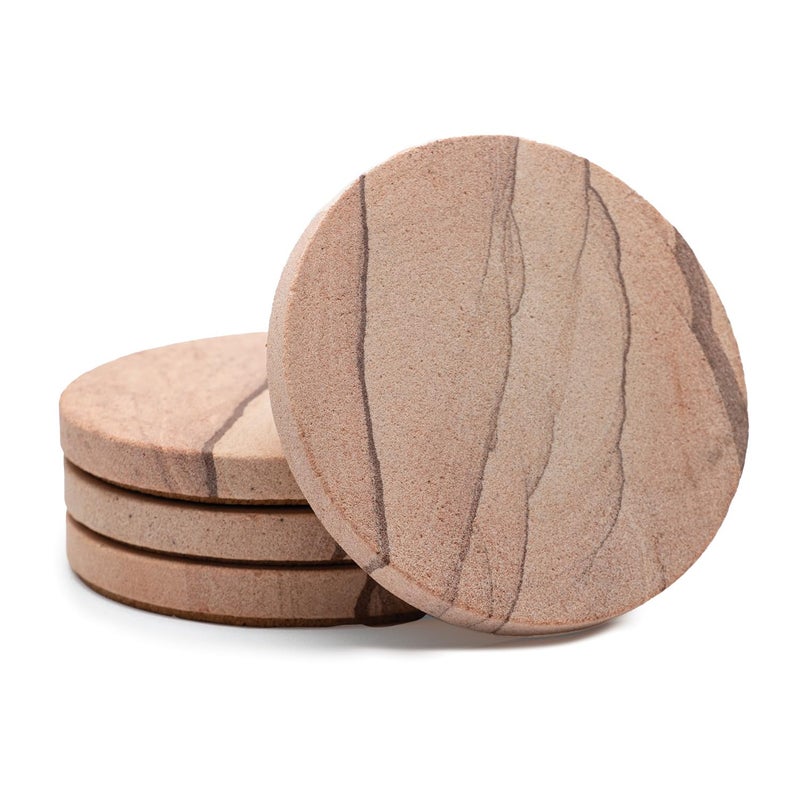 Thirstystone Cinnabar Brand Multicolor All Natural SandstoneDurable Stone with Varying Patterns Every Coaster Is An Original 4 inch round