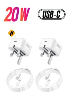 2-Pack USB Type-C Fast Charger for iPhone 15 and Samsung Galaxy – 20W UK Wall PD Adapter with USB-C to C Cable