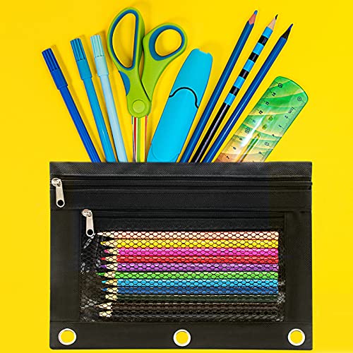 Cinvo Pencil Pouch 3 Ring Binder Pouch Zippered Pencil Case Canvas Pencil Bag with 2 Compartments (Set of 2, Black) - Image 4