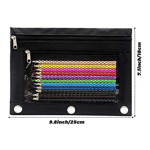 Cinvo Pencil Pouch 3 Ring Binder Pouch Zippered Pencil Case Canvas Pencil Bag with 2 Compartments (Set of 2, Black) - Image 2