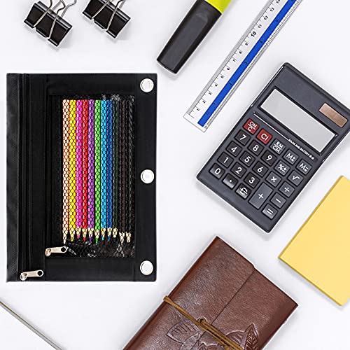 Cinvo Pencil Pouch 3 Ring Binder Pouch Zippered Pencil Case Canvas Pencil Bag with 2 Compartments (Set of 2, Black) - Image 3
