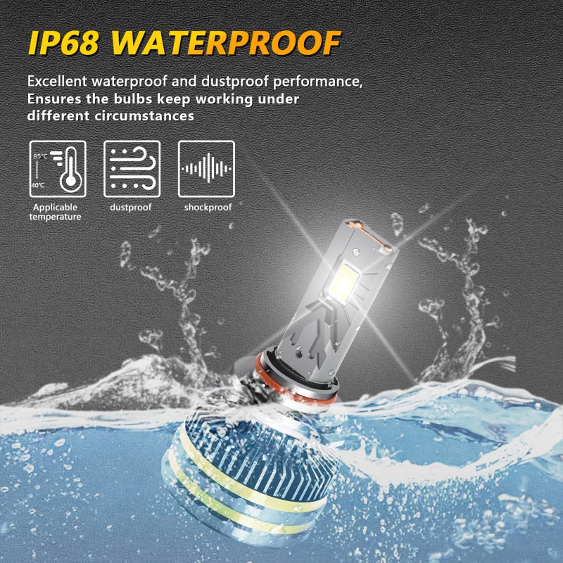 9006 LED Headlight Bulbs: 200W 20000 Lumens Super Bright 12pcs 8860-55mil Chips - 3 Copper Tube High-Efficiency Heat Dissipation Intelligent Constant Temperature Drive IP68 Waterproof for Automotive N - Image 4