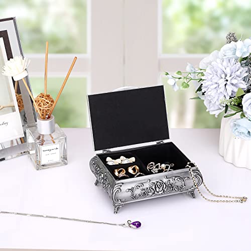 ELLDOO Vintage Music Box, Silver Metal Musical Jewelry Box Keepsake Box, Small Trinket Jewelry Storage Box Gift for Girl Women (Tune: You are My Sunshine) - Image 5