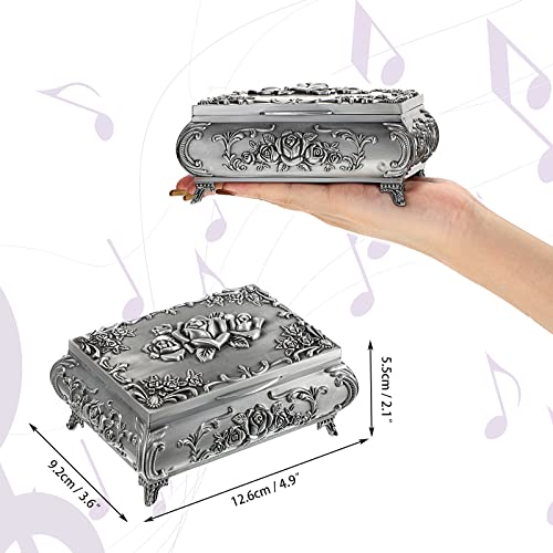ELLDOO Vintage Music Box, Silver Metal Musical Jewelry Box Keepsake Box, Small Trinket Jewelry Storage Box Gift for Girl Women (Tune: You are My Sunshine) - Image 2