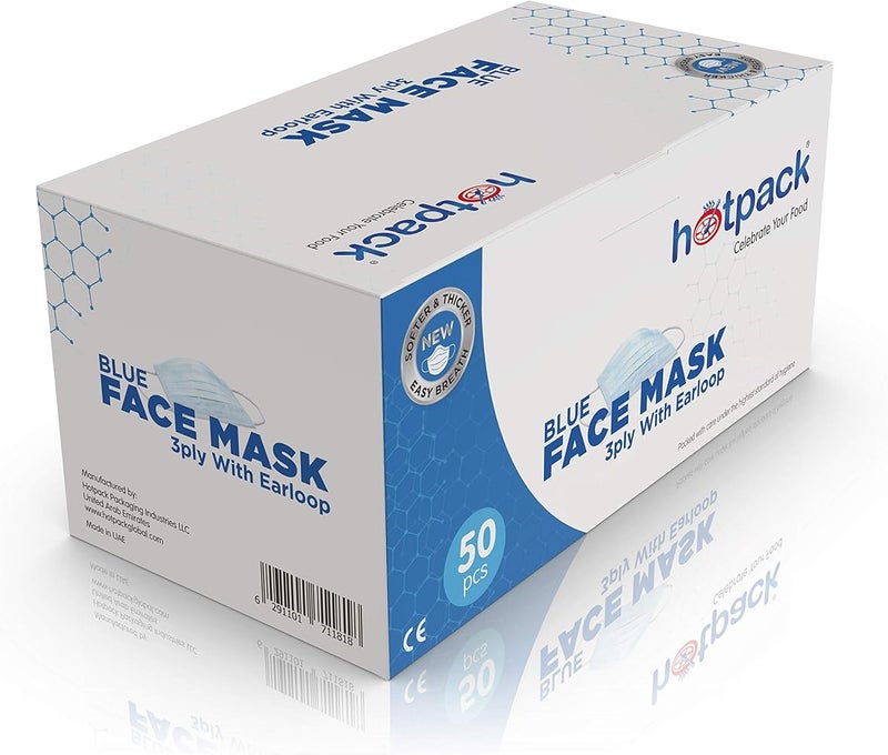 Hotpack Disposable hygiene protective Blue Face Mask 3 Ply, 50 Pieces - Image 3