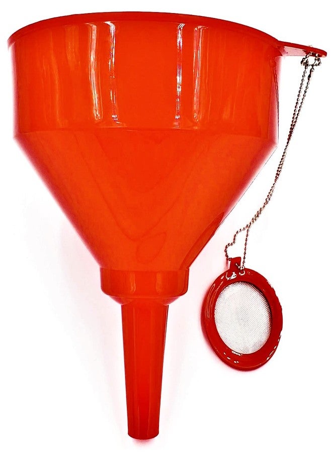TitanOwl 8" Plastic Brewing Cooking Oil Funnel with Attached Screen Reusable Mesh Filter Strainer - Image 1
