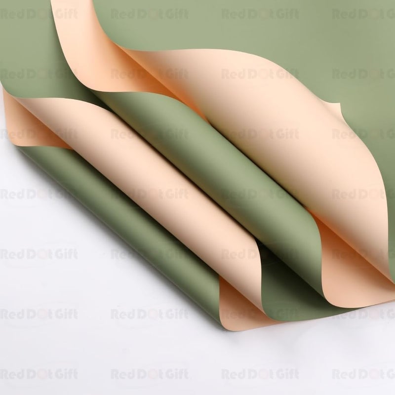 Red Dot Gift REDDOTGIFT Pack of 20 Sheets Gift Wrapping Paper 57x57cm, Double Face Flower Wrap Paper Waterproof Floral Bouquet Packing Paper DIY Craft Gift Packing (13# CHAMPAGNE + MATCHA) - Image 3