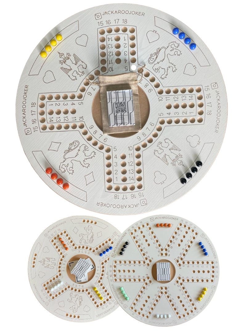 جاكارو جوكر لعبة جاكاروا اللوحية ذات الجانبين لـ 4 و 6 لاعبين مع كرات زجاجية، بطاقات لعب وحقيبة. - Image 3