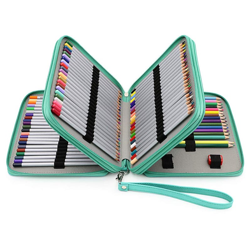 BTSKY Deluxe PU Leather Pencil Case For Colored Pencils 120 Slot Pencil Holder with Handle Strap Handy Colored Pencil Box LargeGreen - Image 2
