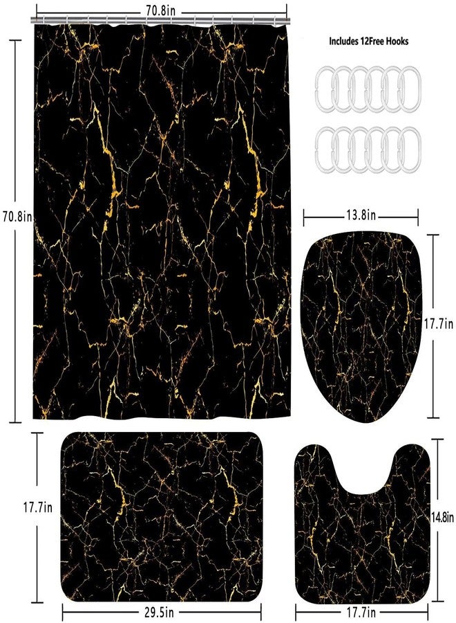 AZHM 4Pcs Shower Curtain Sets Black and Gold Marble Bathroom Sets with Shower Curtain and Rugs and Accessories Luxury Bathroom Curtain Decor Sets with 12 Hooks - Image 5