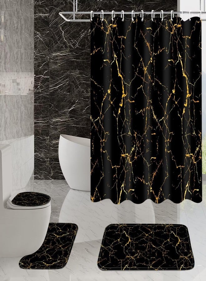 AZHM 4Pcs Shower Curtain Sets Black and Gold Marble Bathroom Sets with Shower Curtain and Rugs and Accessories Luxury Bathroom Curtain Decor Sets with 12 Hooks - Image 3