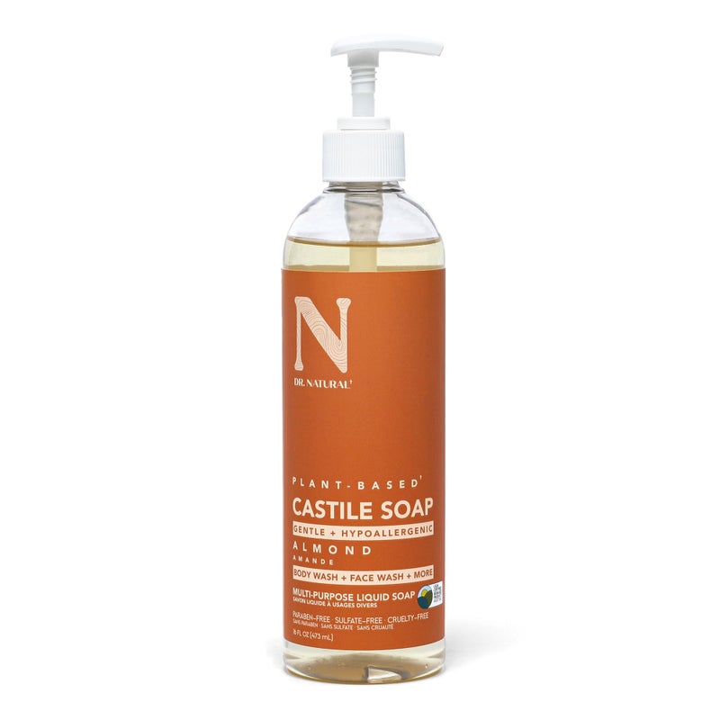 Dr. Natural Castile Liquid Soap - Multi-Use Body Wash, Shampoo and Face Wash - Hydrating Body Soap for Skin, Hair, Pets and Home - Almond - 16 oz - Image 1