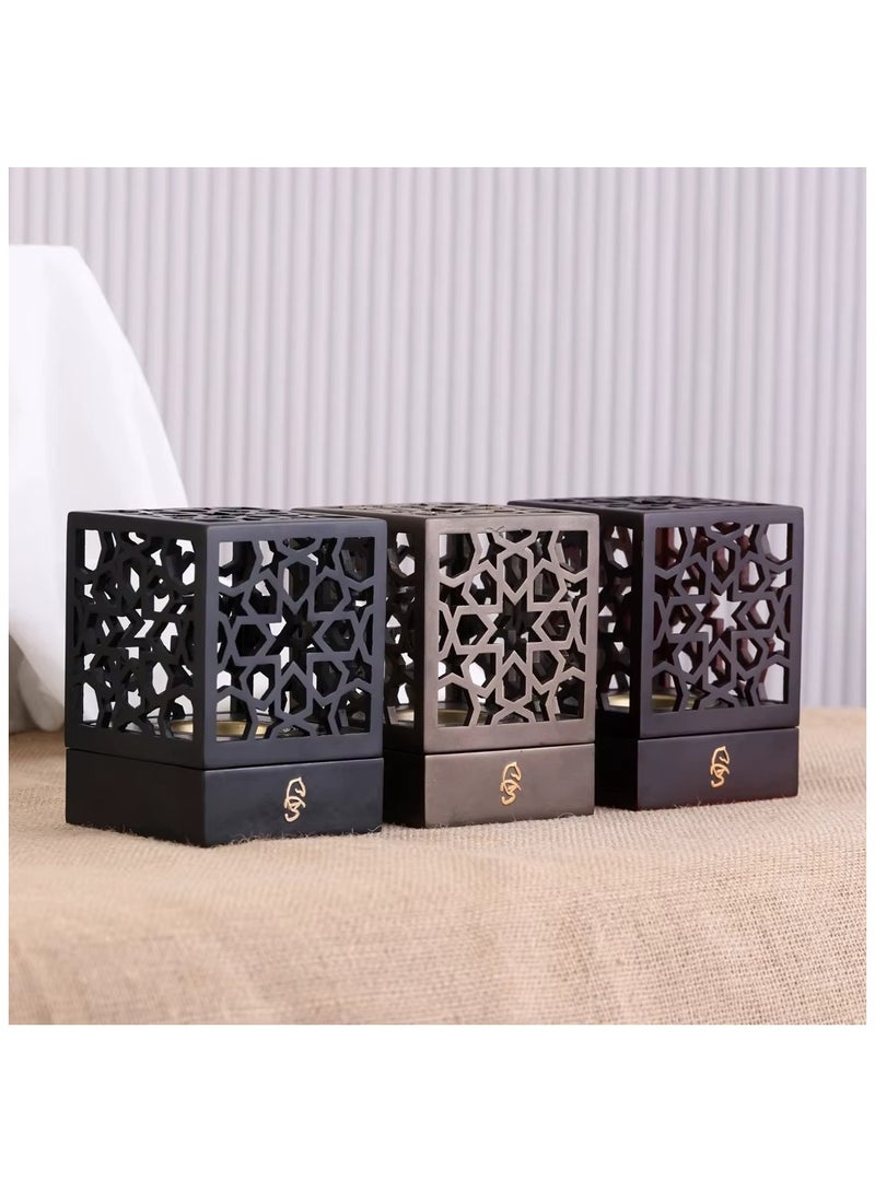 مبخرة بخور عربية فاخرة بلون الشمبانيا – حامل بخور معدني أنيق بنقوش هندسية | مبخرة عصرية للمنزل، رمضان، والهدايا - Image 3