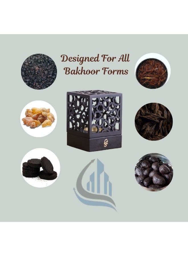 مبخرة بخور عربية فاخرة بلون الشمبانيا – حامل بخور معدني أنيق بنقوش هندسية | مبخرة عصرية للمنزل، رمضان، والهدايا - Image 4