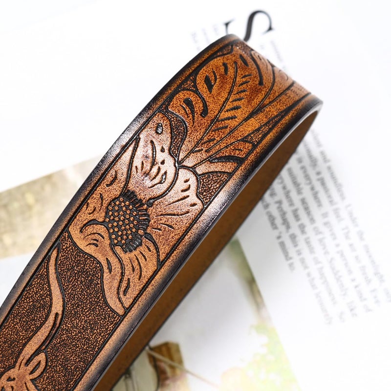 FGSS Western-Cowboy-Leather-Belts for Women Turquoise-Oval-Buckle Embossed Cowgirl Belt for Jeans Pants - Image 3
