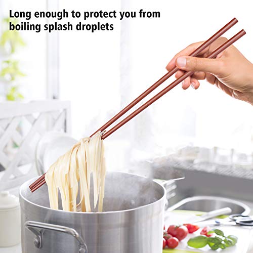 GLAMFIELDS 16.5 Inches Wooden Cooking Chopsticks Reusable for Noodles Frying Hotpot Extra Long Kitchen Chop Sticks Brown 2 Pairs - Image 5