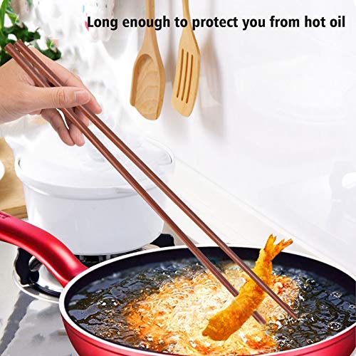 GLAMFIELDS 16.5 Inches Wooden Cooking Chopsticks Reusable for Noodles Frying Hotpot Extra Long Kitchen Chop Sticks Brown 2 Pairs - Image 4