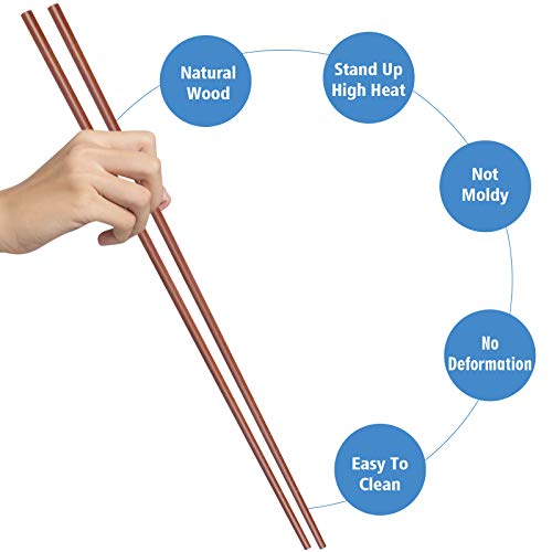 GLAMFIELDS 16.5 Inches Wooden Cooking Chopsticks Reusable for Noodles Frying Hotpot Extra Long Kitchen Chop Sticks Brown 2 Pairs - Image 2