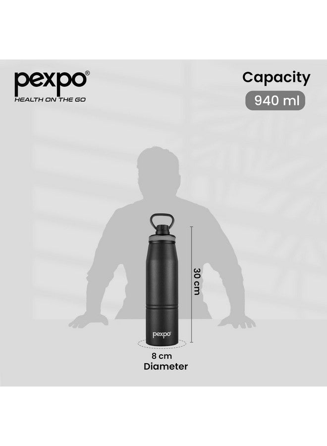 Pexpo Altros 1000 Pro Stainless Steel Hot & Cold Vacuum Insulated Flask, 940ml, Knight Black |Leak Proof| Easy to Carry Loop Handle |Sports Water Bottle| Trekking |Gym| Office | Home | RCB Edition - Image 3