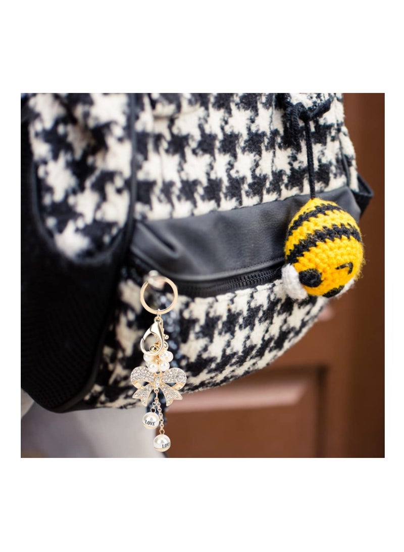 2Pcs Rhinestone Keychain Bowknot Alloy Pearl Key Ring Charm Pendant for Women Girl Purse Bag Gift Exquisite for Women Bag - Image 2