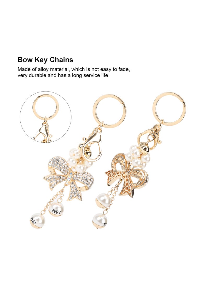2Pcs Rhinestone Keychain Bowknot Alloy Pearl Key Ring Charm Pendant for Women Girl Purse Bag Gift Exquisite for Women Bag - Image 5