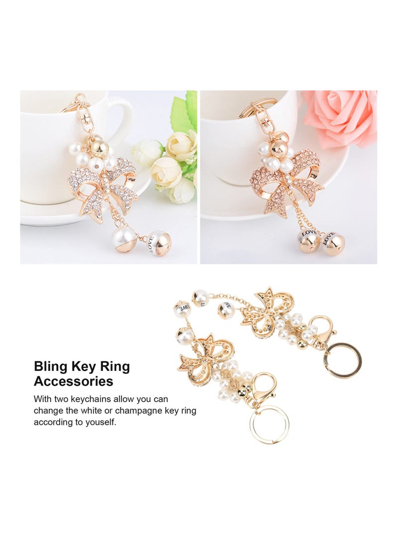 2Pcs Rhinestone Keychain Bowknot Alloy Pearl Key Ring Charm Pendant for Women Girl Purse Bag Gift Exquisite for Women Bag - Image 4