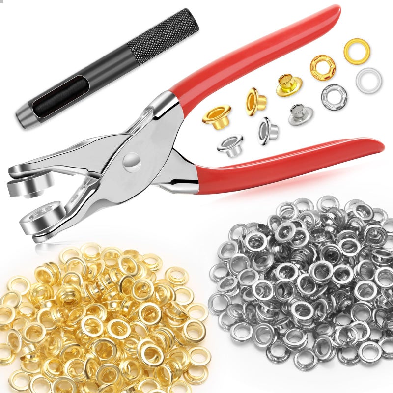 PAXCOO 643Pcs Grommet Tool Kit 1/2 Inch(Inside Hole Size) Eyelet Kit with 320Pcs Eyelets Grommets, 320Pcs Washers, and Grommet Eyelet Pliers for Leather/Belt/Shoes/Crafts - Image 1