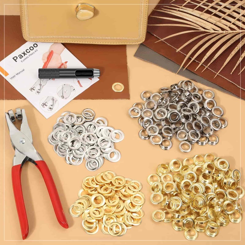 PAXCOO 643Pcs Grommet Tool Kit 1/2 Inch(Inside Hole Size) Eyelet Kit with 320Pcs Eyelets Grommets, 320Pcs Washers, and Grommet Eyelet Pliers for Leather/Belt/Shoes/Crafts - Image 5